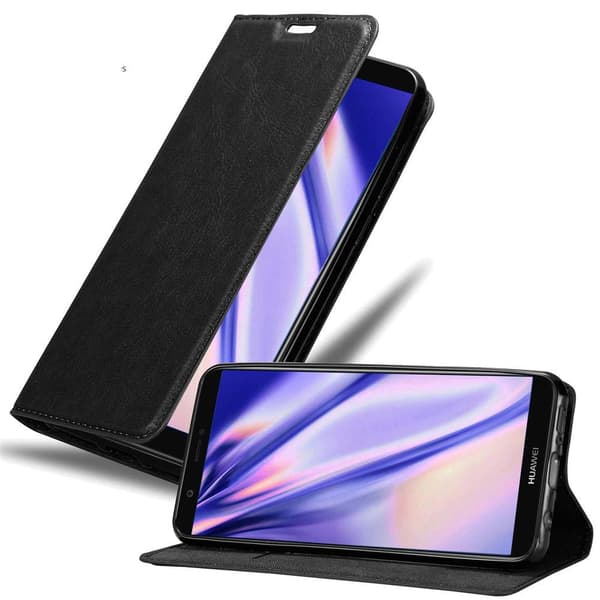 Lommebokdeksel til Huawei P SMART 2018 / Enjoy 7S Deksel med magnetisk lukking, stativfunksjon og kortlomme NATTSORT