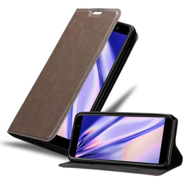 WIKO LENNY 5 Suojakotelo Suojakuori Lompakkokotelo Matkapuhelinkotelo jossa magneettisuljenta, jalusta-toiminto ja korttitasku KAHVIN RUSKEA