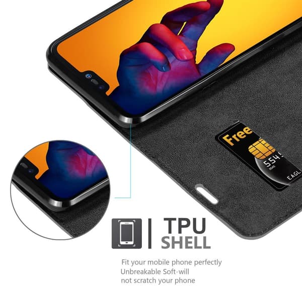 Huawei P20 LITE 2018 / NOVA 3E Suojakotelo Suojakuori Lompakkokotelo Matkapuhelinkotelo jossa magneettisuljenta, jalusta-toiminto ja korttitasku