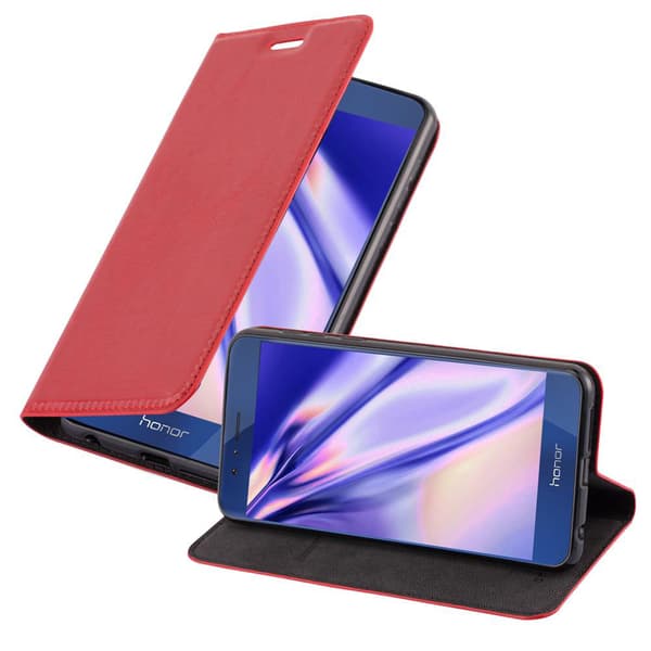 Honor 8 / 8 PREMIUM Fodral Skal Plånboksfodral Case med magnetisk stängning, ståfunktion och kortficka ÄPPLE RÖD
