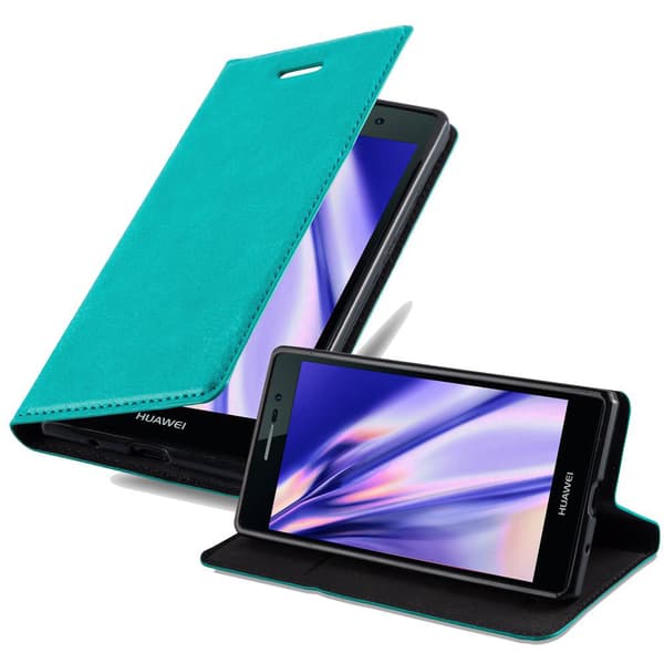 Lommebokdeksel til Huawei ASCEND P7 Deksel med magnetisk lukking, stativfunksjon og kortlomme BENSIN TURKIS