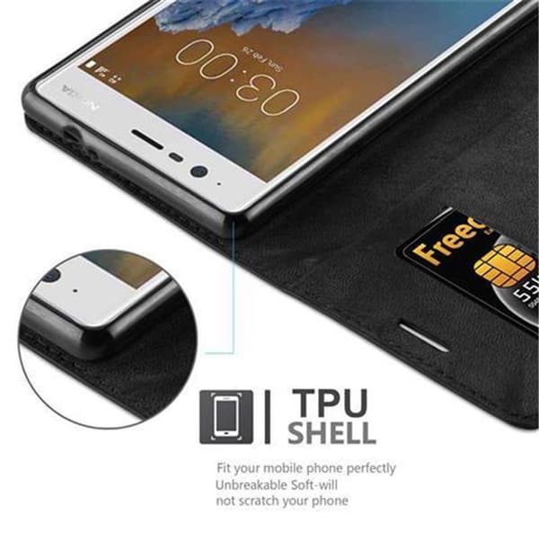 Nokia 3 2017 Fodral Skal Plånboksfodral Case med magnetisk stängning, ståfunktion och kortficka