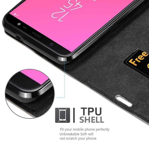 Lommebokdeksel til Samsung Galaxy J8 2018 Deksel med magnetisk lukking, stativfunksjon og kortlomme