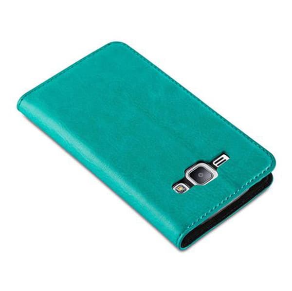 Samsung Galaxy J1 2015 Suojakotelo Suojakuori Lompakkokotelo Matkapuhelinkotelo jossa magneettisuljenta, jalusta-toiminto ja korttitasku