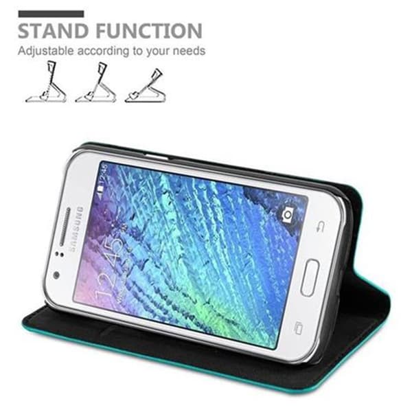 Samsung Galaxy J1 2015 Suojakotelo Suojakuori Lompakkokotelo Matkapuhelinkotelo jossa magneettisuljenta, jalusta-toiminto ja korttitasku