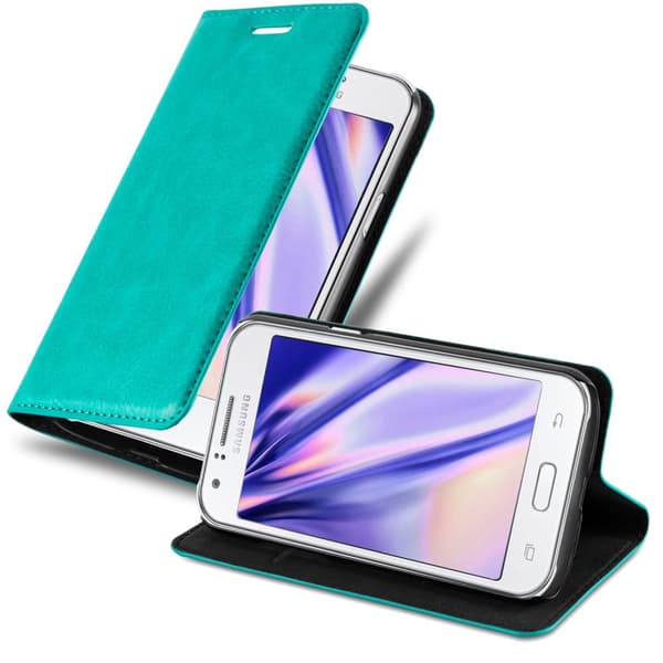 Samsung Galaxy J1 2015 Suojakotelo Suojakuori Lompakkokotelo Matkapuhelinkotelo jossa magneettisuljenta, jalusta-toiminto ja korttitasku