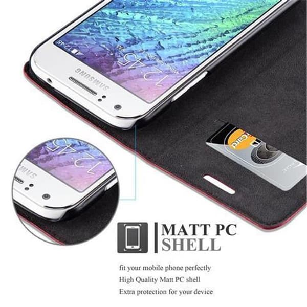 Samsung Galaxy J1 2015 Suojakotelo Suojakuori Lompakkokotelo Matkapuhelinkotelo jossa magneettisuljenta, jalusta-toiminto ja korttitasku