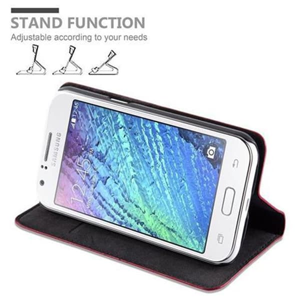 Samsung Galaxy J1 2015 Suojakotelo Suojakuori Lompakkokotelo Matkapuhelinkotelo jossa magneettisuljenta, jalusta-toiminto ja korttitasku