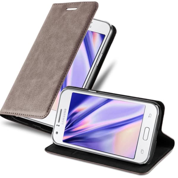 Samsung Galaxy J1 2015 Suojakotelo Suojakuori Lompakkokotelo Matkapuhelinkotelo jossa magneettisuljenta, jalusta-toiminto ja korttitasku