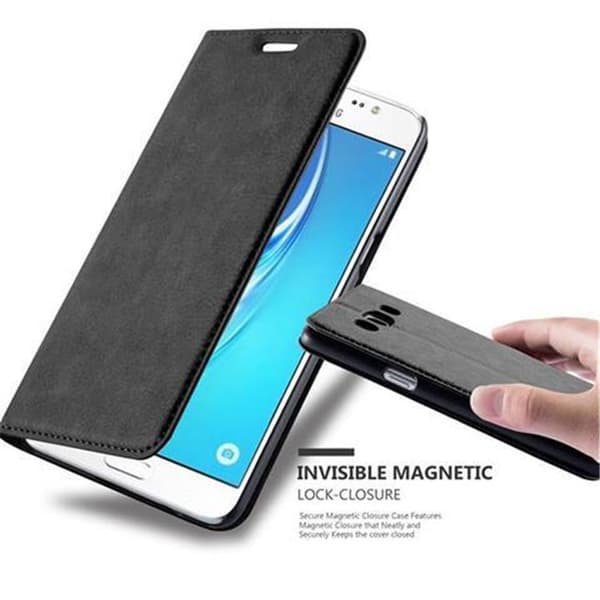 Samsung Galaxy J5 2016 Suojakotelo Suojakuori Lompakkokotelo Matkapuhelinkotelo jossa magneettisuljenta, jalusta-toiminto ja korttitasku YÖ MUSTAA