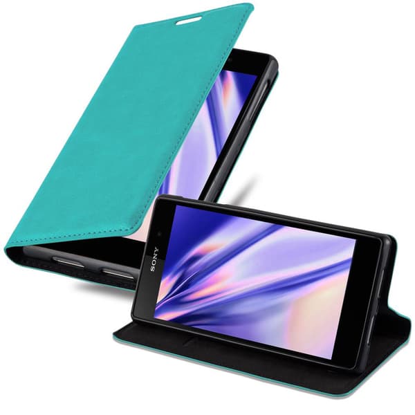 Sony Xperia Z1 Fodral Skal Plånboksfodral Case med magnetisk stängning, ståfunktion och kortficka BENSIN TURKOS