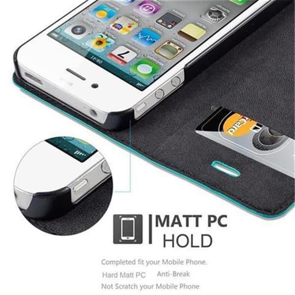 Lommebokdeksel til iPhone 4 / 4S Deksel med magnetisk lukking, stativfunksjon og kortlomme