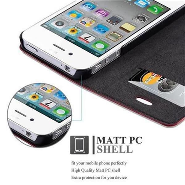Lommebokdeksel til iPhone 4 / 4S Deksel med magnetisk lukking, stativfunksjon og kortlomme