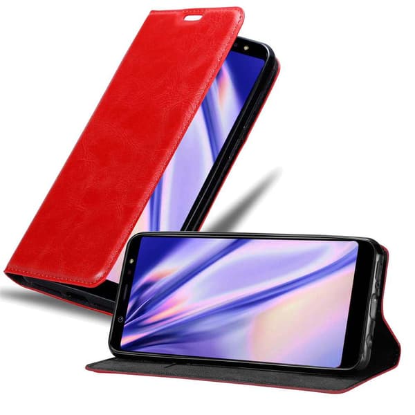 Samsung Galaxy A6 PLUS 2018 Suojakotelo Suojakuori Lompakkokotelo Matkapuhelinkotelo jossa magneettisuljenta, jalusta-toiminto ja korttitasku OMENAN PUNAINEN