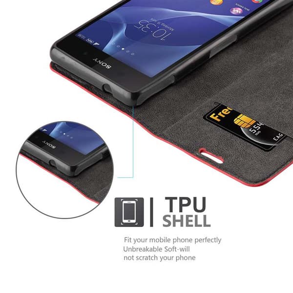 Lommebokdeksel til Sony Xperia Z2 COMPACT Deksel med magnetisk lukking, stativfunksjon og kortlomme