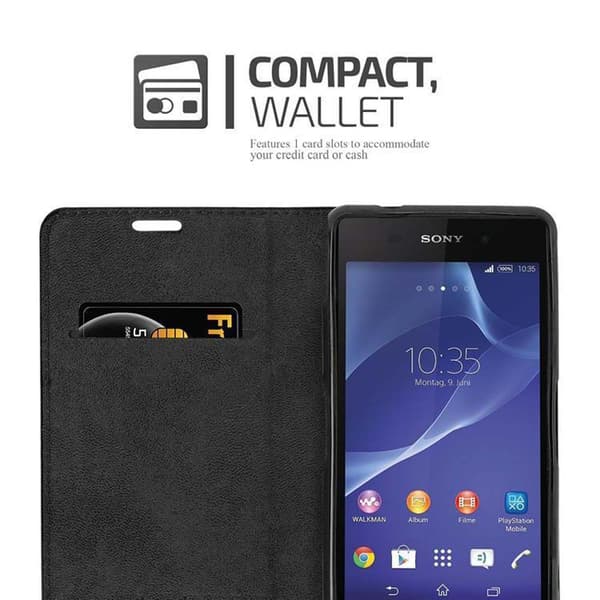 Lommebokdeksel til Sony Xperia Z2 COMPACT Deksel med magnetisk lukking, stativfunksjon og kortlomme