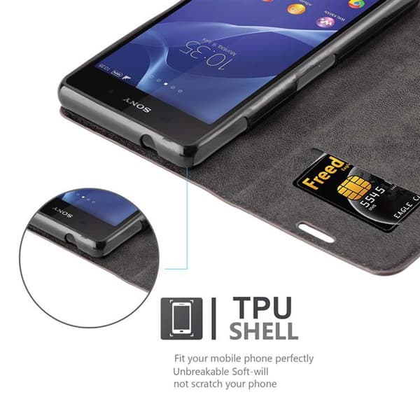Lommebokdeksel til Sony Xperia Z2 COMPACT Deksel med magnetisk lukking, stativfunksjon og kortlomme