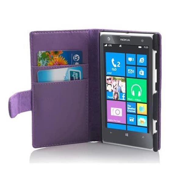 Nokia Lumia 1020 Lompakkokotelo Matkapuhelinkotelo Suojakotelo Suojakuori sileää tekonahkaa ja korttitasku LILA VIOLETTI