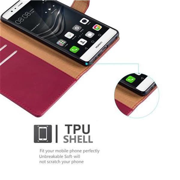 Deksel til Huawei P9 Lommebokdeksel med magnetisk lukking, stativfunksjon og kortlomme