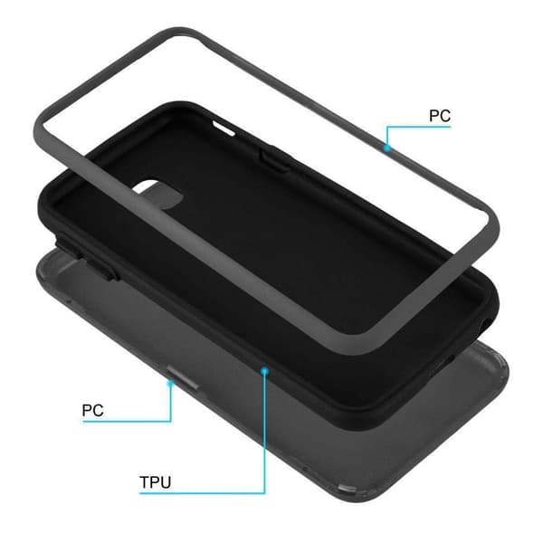 Samsung Galaxy J7 2017 Suojakuori Suojakotelo Hybridisuojus jossa on TPU-silikoni sisäpuolella ja 2-osainen muovi ulkopuolella