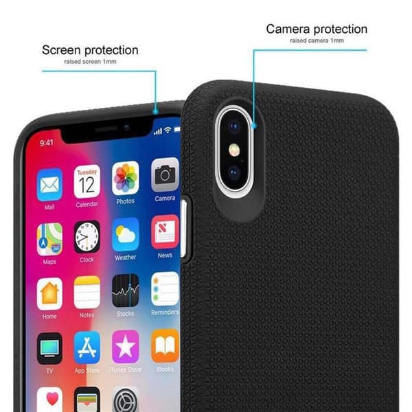 iPhone X / XS Suojakuori Suojakotelo Outdoor jossa on ylimääräinen pito ja liukastumista estävä pinta kolmiomuotoilulla joka on valmistettu