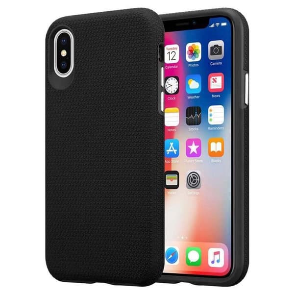 iPhone X / XS Suojakuori Suojakotelo Outdoor jossa on ylimääräinen pito ja liukastumista estävä pinta kolmiomuotoilulla joka on valmistettu DAHLIAS MUSTA