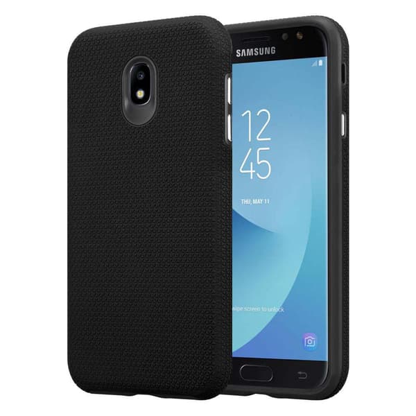 Samsung Galaxy J7 2017 Skal Fodral Mobilskydd Outdoor Hybridskydds med extra grepp och halkskydd i triangeldesign av silikon och plast DAHLIOR SVART