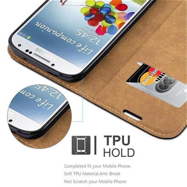 Samsung Galaxy S4 Suojakotelo Suojakuori Lompakkokotelo Matkapuhelinkotelo jossa on jalusta-toiminto ja korttitasku bast-ilmeessä