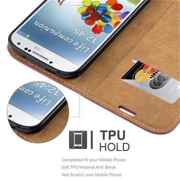 Samsung Galaxy S4 Suojakotelo Suojakuori Lompakkokotelo Matkapuhelinkotelo jossa on jalusta-toiminto ja korttitasku bast-ilmeessä
