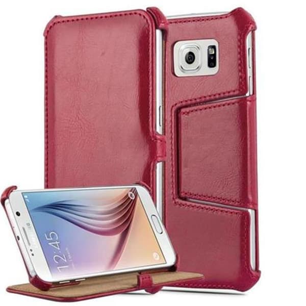 Lommebokdeksel til Samsung Galaxy S6 Beskyttelsesdeksel UTEN magnetisk lukking med stativfunksjon og hjørneholder PASJONSRØD
