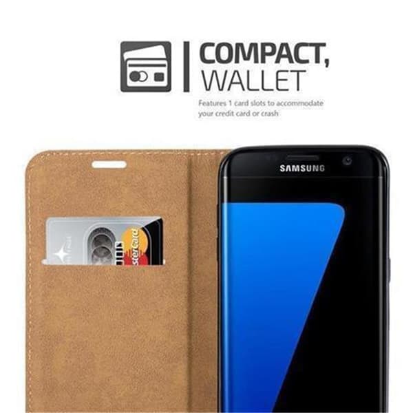 Lommebokdeksel til Samsung Galaxy S7 EDGE Deksel med stativfunksjon og kortlomme i bast-look