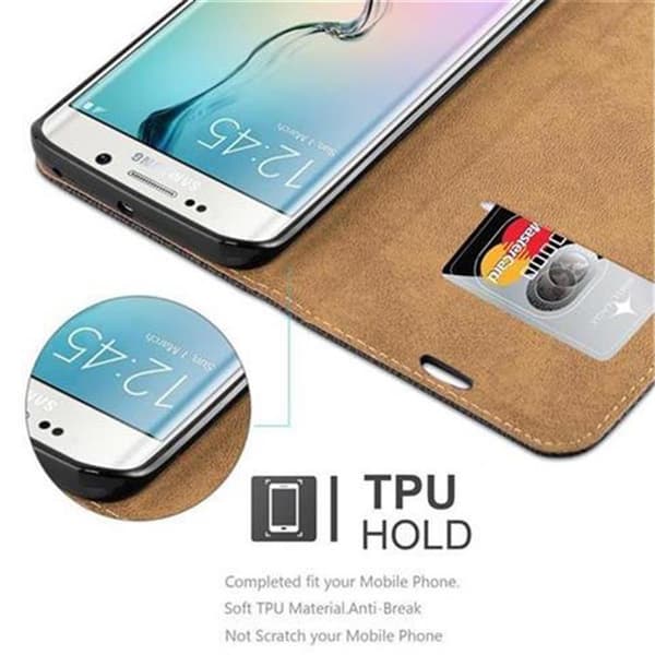Samsung Galaxy S6 EDGE Skal Plånboksfodral Case med stativfunktion och kortficka i bast-look Fodral