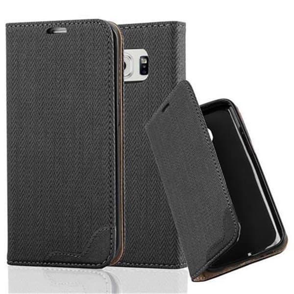 Samsung Galaxy S6 EDGE Skal Plånboksfodral Case med stativfunktion och kortficka i bast-look Fodral EBENHOLT SVART