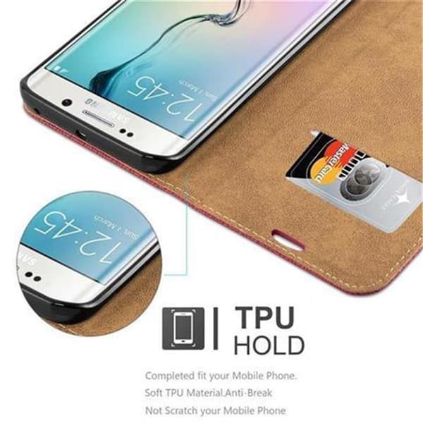 Lommebokdeksel til Samsung Galaxy S6 EDGE Deksel med stativfunksjon og kortlomme i bast-look
