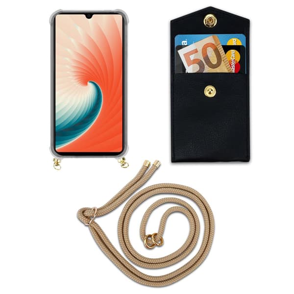 Deksel med kedja for Huawei MATE 20 Case med gullringer, ledningsstropp og avtakbart etui