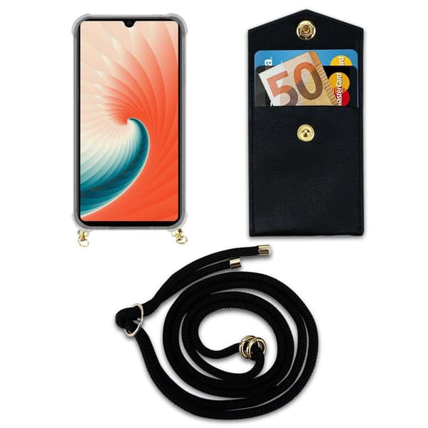 Deksel med kedja for Huawei MATE 20 Case med gullringer, ledningsstropp og avtakbart etui
