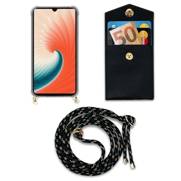 Deksel med kedja for Huawei MATE 20 Case med gullringer, ledningsstropp og avtakbart etui