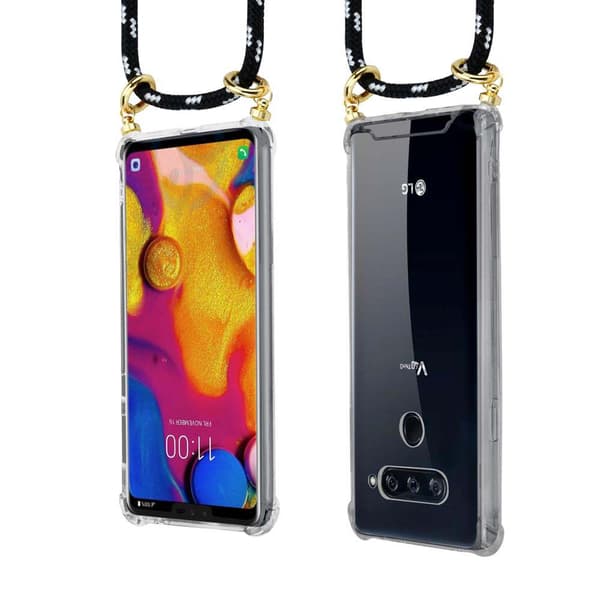 Deksel med kedja for LG V40 Case med gullringer, ledningsstropp og avtakbart etui