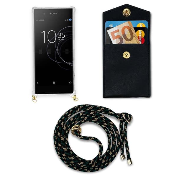 Sony Xperia XA1 Suojakuori ketju Silikoni suojakotelo Gold Rings johto hihna ja irrotettava asia