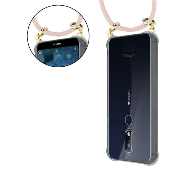 Nokia 7.1 Suojakuori ketju Silikoni suojakotelo Gold Rings johto hihna ja irrotettava asia