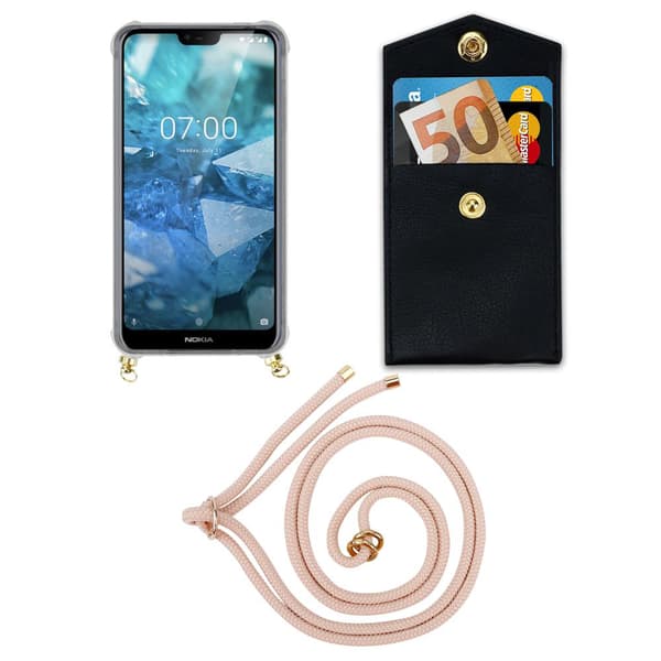 Nokia 7.1 Suojakuori ketju Silikoni suojakotelo Gold Rings johto hihna ja irrotettava asia