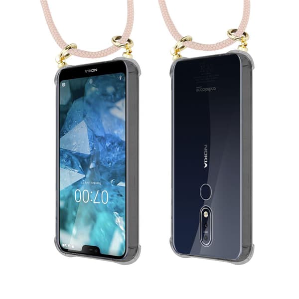 Nokia 7.1 Suojakuori ketju Silikoni suojakotelo Gold Rings johto hihna ja irrotettava asia