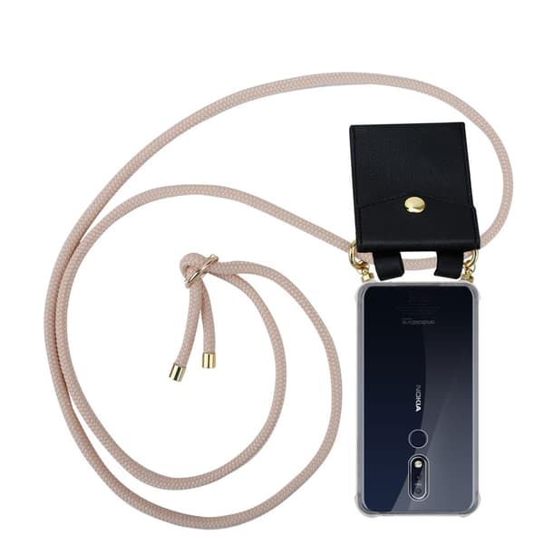 Nokia 7.1 Suojakuori ketju Silikoni suojakotelo Gold Rings johto hihna ja irrotettava asia PEARLY ROSE GOLD