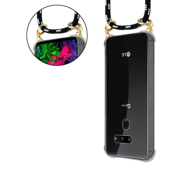 Deksel med kedja for LG G8 ThinQ Case med gullringer, ledningsstropp og avtakbart etui