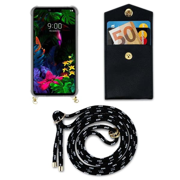 Deksel med kedja for LG G8 ThinQ Case med gullringer, ledningsstropp og avtakbart etui
