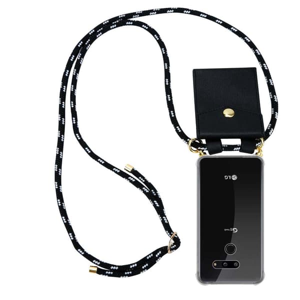 Deksel med kedja for LG G8 ThinQ Case med gullringer, ledningsstropp og avtakbart etui