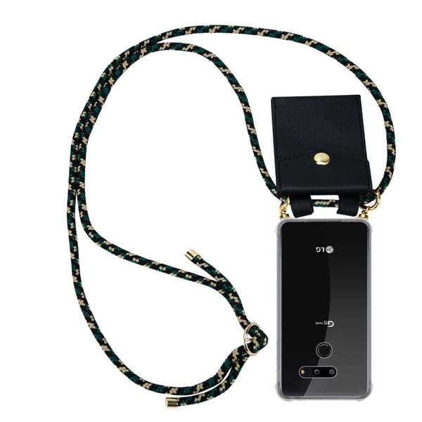 Deksel med kedja for LG G8 ThinQ Case med gullringer, ledningsstropp og avtakbart etui KAMUFLERE