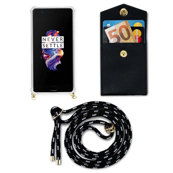 OnePlus 5 Suojakuori ketju Silikoni suojakotelo Gold Rings johto hihna ja irrotettava asia