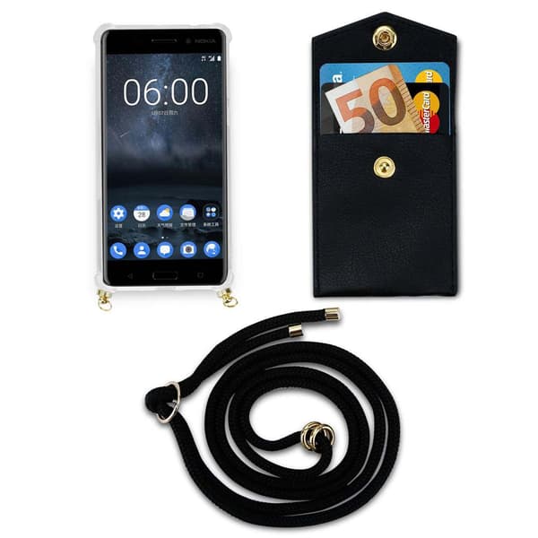 Deksel med kedja for Nokia 5 2017 Case med gullringer, ledningsstropp og avtakbart etui