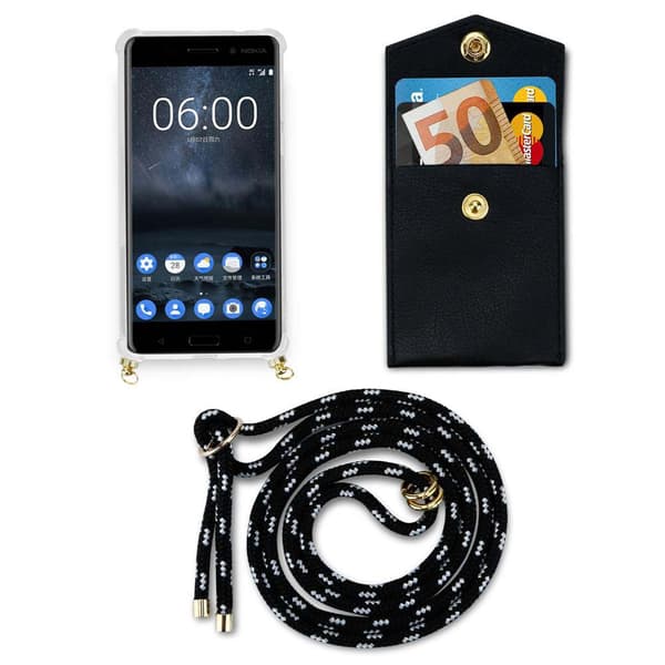 Deksel med kedja for Nokia 5 2017 Case med gullringer, ledningsstropp og avtakbart etui